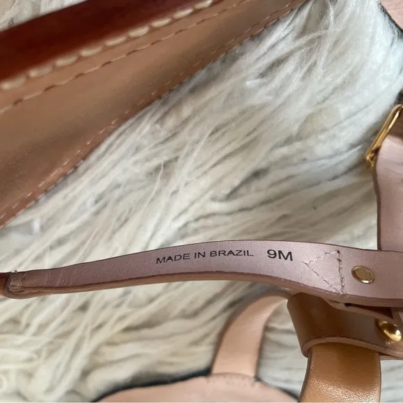 Kate Spade New York Sky Luggage/Natural/Black Leather T-Strap Buckle Sandals 9