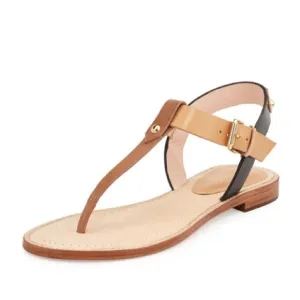 Kate Spade New York Sky Luggage/Natural/Black Leather T-Strap Buckle Sandals 9