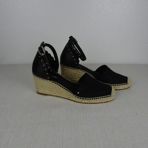 KATE SPADE Paloma Women's Espadrille Sandals Wedge Ankle Strap Black NIB 7