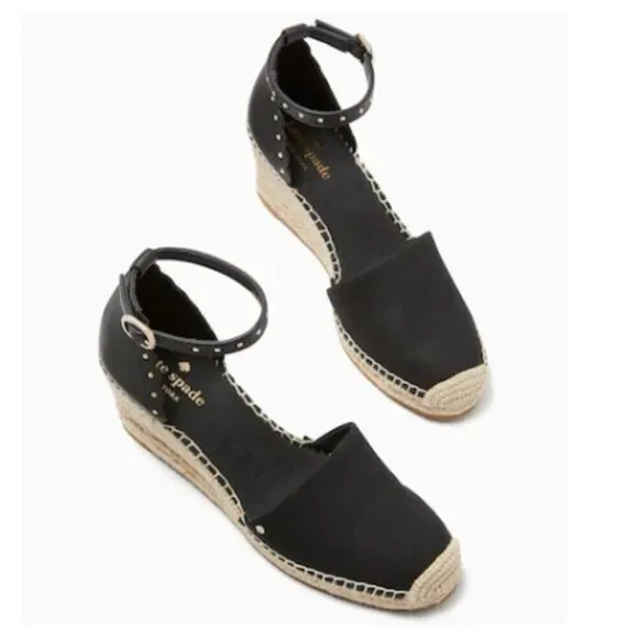 KATE SPADE Paloma Women's Espadrille Sandals Wedge Ankle Strap Black NIB 7