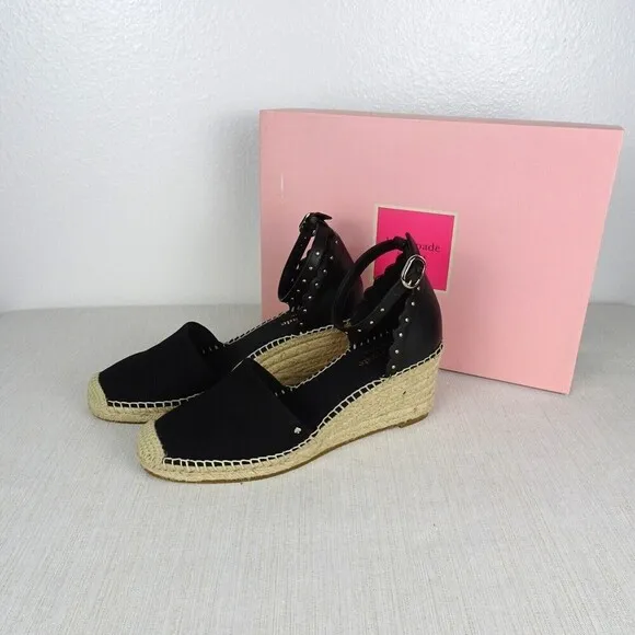 KATE SPADE Paloma Women's Espadrille Sandals Wedge Ankle Strap Black NIB 7