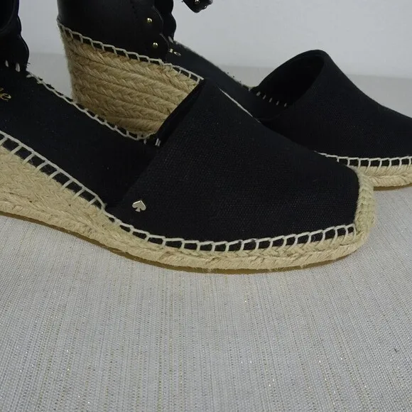 KATE SPADE Paloma Women's Espadrille Sandals Wedge Ankle Strap Black NIB 7