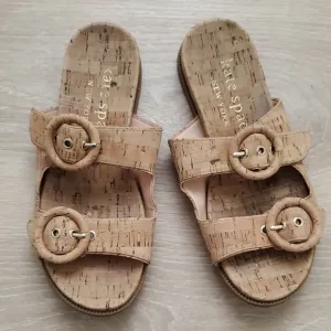Kate Spade Rhodes Natural Cork Double Strap Buckle Slide Sandals Sz9.5
