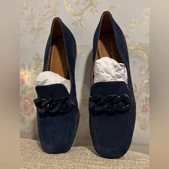 Kate Spade Rowan Women Slip On Chained Moc Toe Loafers Blazer Blue New size 8