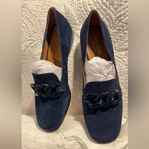 Kate Spade Rowan Women Slip On Chained Moc Toe Loafers Blazer Blue New size 8