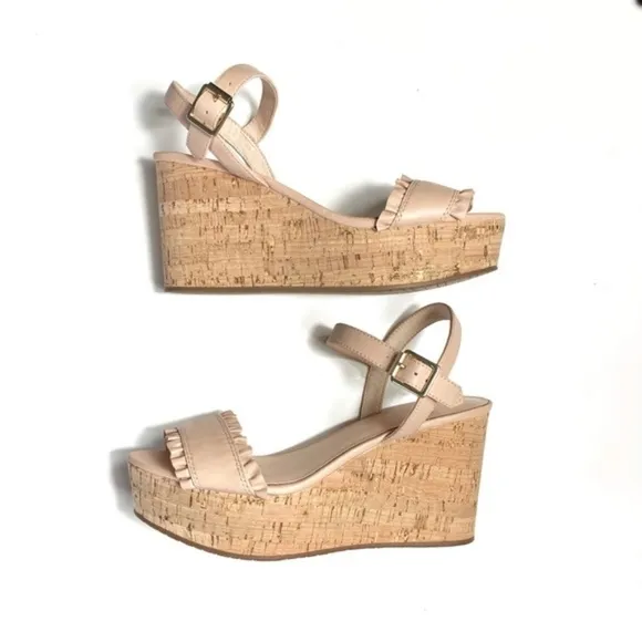 Kate Spade Tomas Nude Leather Wedge Sandals NEW