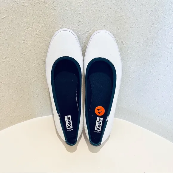 Keds Bryn Canvas Ballet Women’s White Navy Flats/Sz:11/NWT