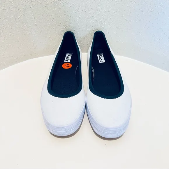 Keds Bryn Canvas Ballet Women’s White Navy Flats/Sz:11/NWT