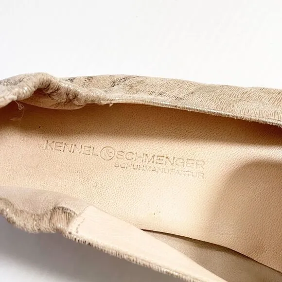 Kennel &amp; Schmenger Metallic Gold Tan Animal Stripe Slip On Flats Size 6.5