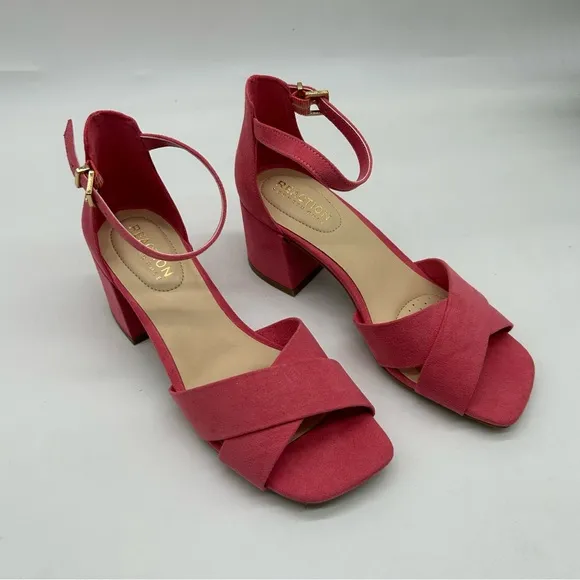 KENNETH COLE REACTION Mix X-Band Block Heel Dress Sandals in light coral size 6M
