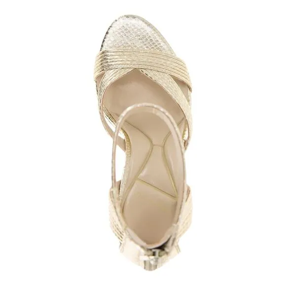Kenneth Cole Women's Nadine Strappy Platform Sandals Gold Snake Size 8