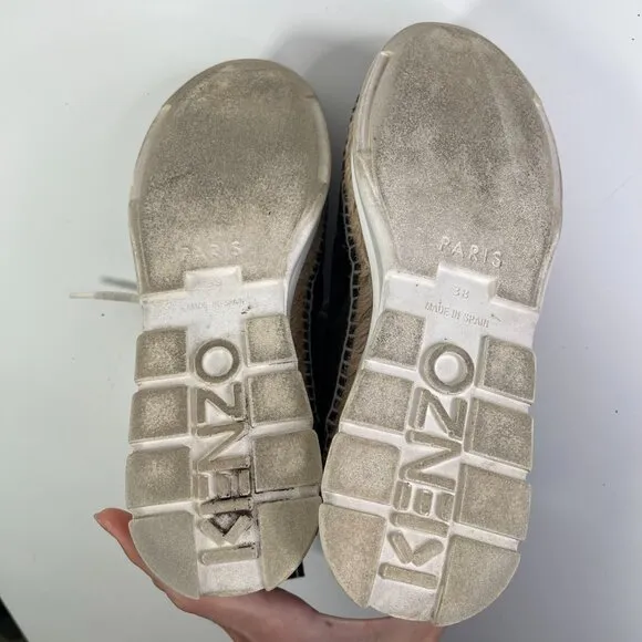 Kenzo White/Black K-lastic Espadrilles Coral Low Top Sneaker Shoes Size 38