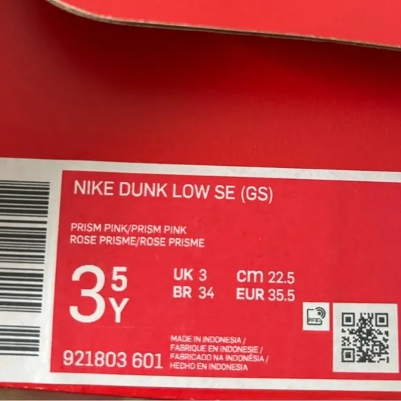 Kids 3.5 Nike Dunks Prism Pink Nike Swoosh Leather Upper Low Top Sneakers