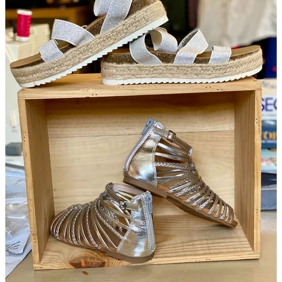 Kids Steve Madden Slvr Kimmie Flatform SZ 3 ALDO Slvr Nydaullan SZ 2 Sandal Bndl