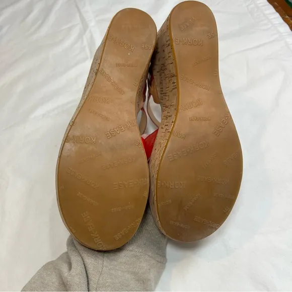 Kork-Ease Ava Chloe Myrna red tan leather wedge sandals size 38 US 7