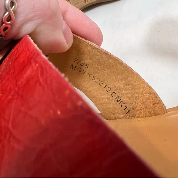Kork-Ease Ava Chloe Myrna red tan leather wedge sandals size 38 US 7