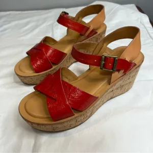 Kork-Ease Ava Chloe Myrna red tan leather wedge sandals size 38 US 7