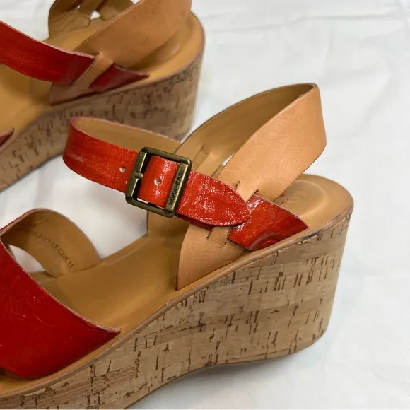Kork-Ease Ava Chloe Myrna red tan leather wedge sandals size 38 US 7