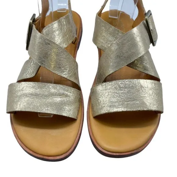 Kork-Ease Women's Nara Leather Gold Metallic Sandals Size 9