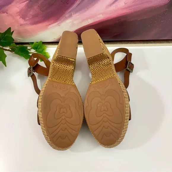 Korks by Kork-Ease Dee Sandals Strappy Wedge Heel Platforms Cognac Brown Size 10