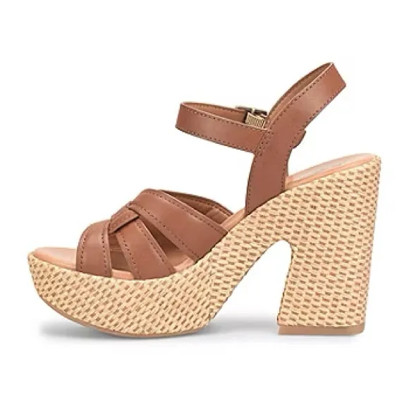 Korks by Kork-Ease Dee Sandals Strappy Wedge Heel Platforms Cognac Brown Size 10