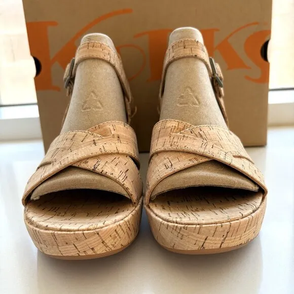 Korks by Kork-Ease Denica II Cork Sandals Wedge Platform Natural Size 10 NEW