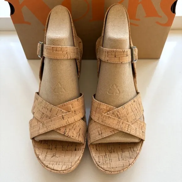 Korks by Kork-Ease Denica II Cork Sandals Wedge Platform Natural Size 10 NEW