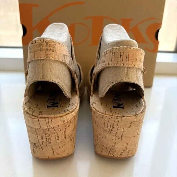Korks by Kork-Ease Denica II Cork Sandals Wedge Platform Natural Size 10 NEW