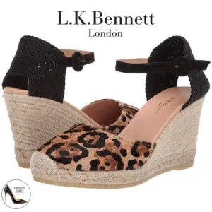 L. K. Bennet Harrison Designer Leopard Print Leather Wedge Espadrille Sandals 37