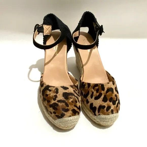 L. K. Bennet Harrison Designer Leopard Print Leather Wedge Espadrille Sandals 37