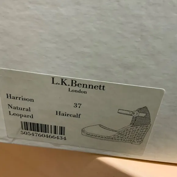 L. K. Bennet Harrison Designer Leopard Print Leather Wedge Espadrille Sandals 37
