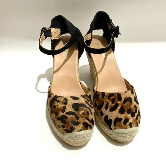L. K. Bennet Harrison Designer Leopard Print Leather Wedge Espadrille Sandals 37