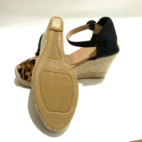 L. K. Bennet Harrison Designer Leopard Print Leather Wedge Espadrille Sandals 37