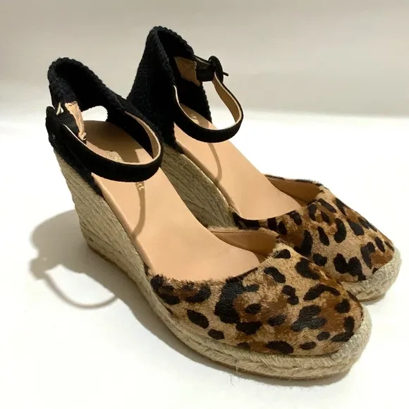 L. K. Bennet Harrison Designer Leopard Print Leather Wedge Espadrille Sandals 37