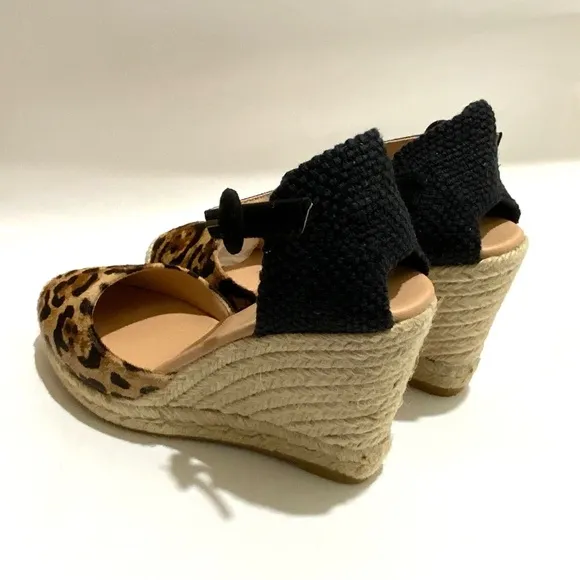 L. K. Bennet Harrison Designer Leopard Print Leather Wedge Espadrille Sandals 37