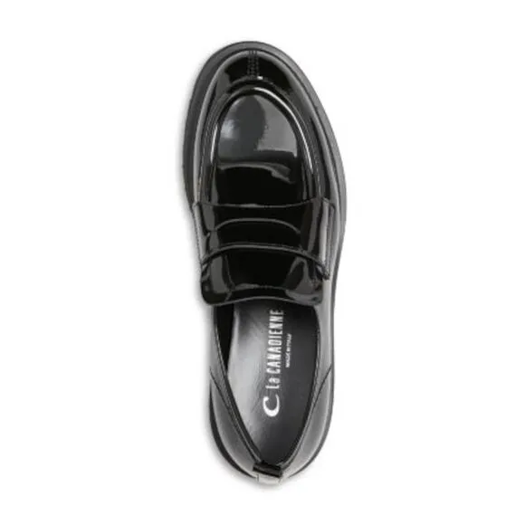 LA CANADIENNE Womens Black 1&quot; Platform Strap Notched Refresh Loafers Shoes 37