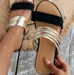 Ladies' Pure-colored Sandals For Party, Gold, Two-tone