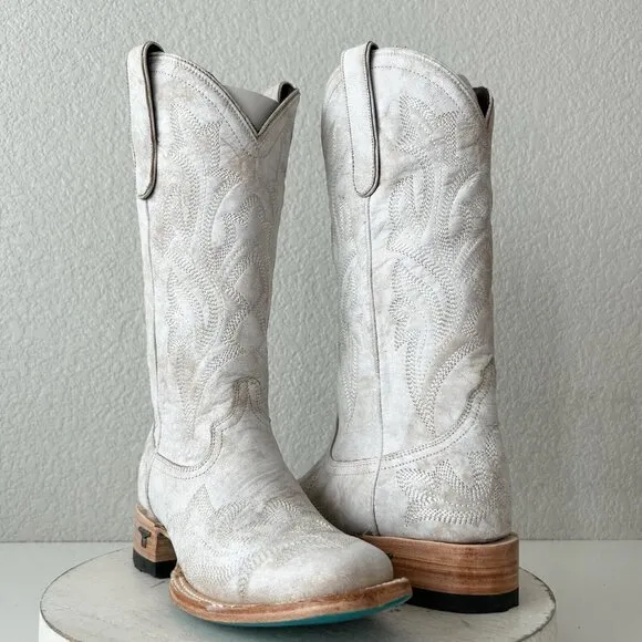 Lane Saratoga Womens Square Toe Cowboy Boots 7.5 White Leather Western Cowgirl