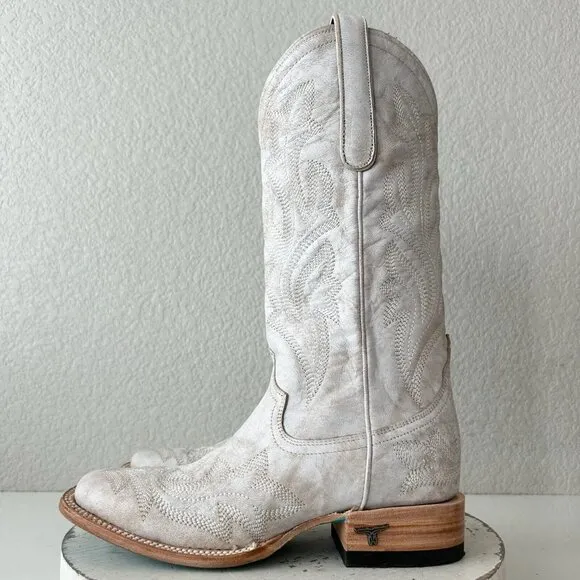 Lane Saratoga Womens Square Toe Cowboy Boots 7.5 White Leather Western Cowgirl