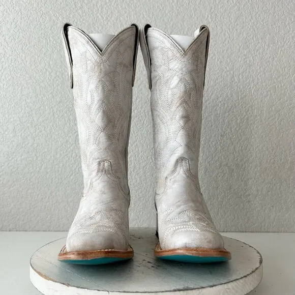 Lane Saratoga Womens Square Toe Cowboy Boots 7.5 White Leather Western Cowgirl