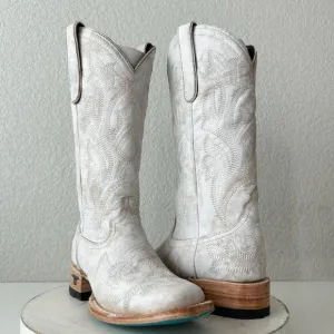 Lane Saratoga Womens Square Toe Cowboy Boots 7.5 White Leather Western Cowgirl
