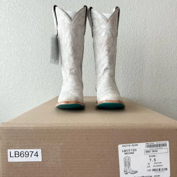 Lane Saratoga Womens Square Toe Cowboy Boots 7.5 White Leather Western Cowgirl