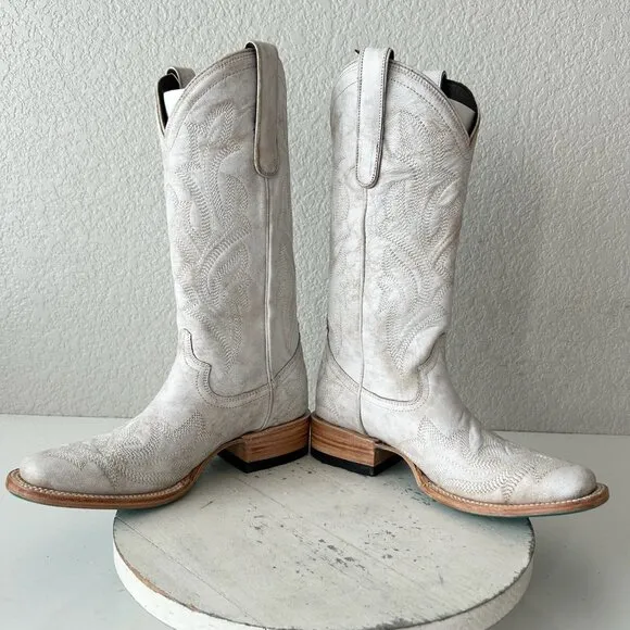 Lane Saratoga Womens Square Toe Cowboy Boots 7.5 White Leather Western Cowgirl