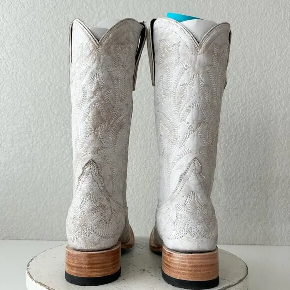 Lane Saratoga Womens Square Toe Cowboy Boots 7.5 White Leather Western Cowgirl