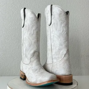 Lane Saratoga Womens Square Toe Cowboy Boots 8.5 White Leather Western Cowgirl
