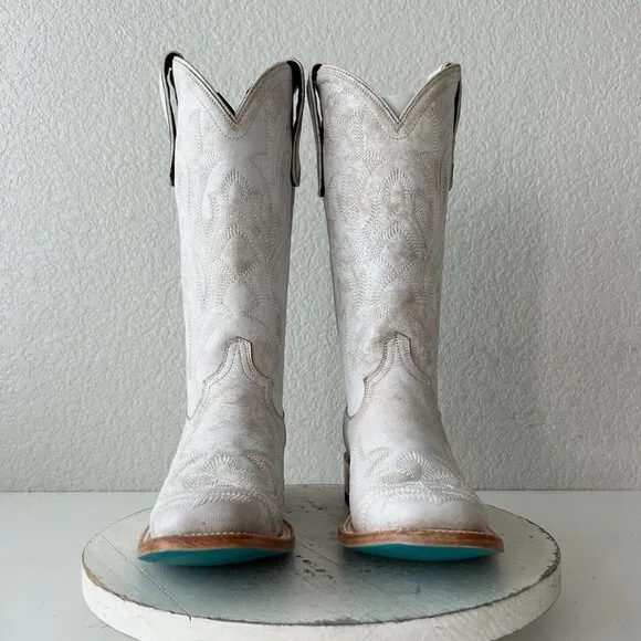 Lane Saratoga Womens Square Toe Cowboy Boots 8.5 White Leather Western Cowgirl