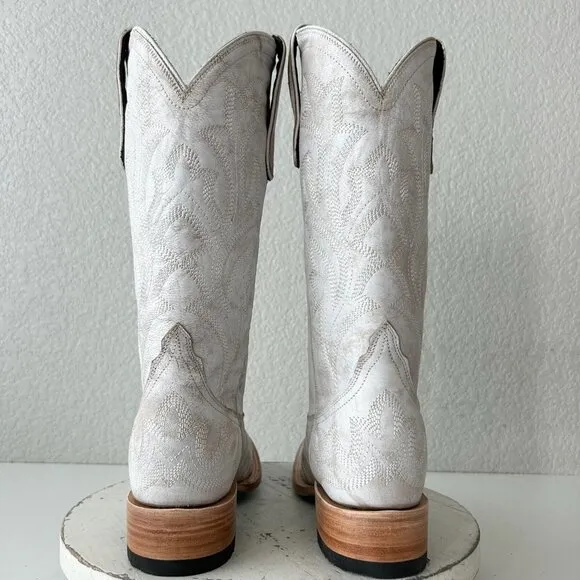 Lane Saratoga Womens Square Toe Cowboy Boots 8.5 White Leather Western Cowgirl