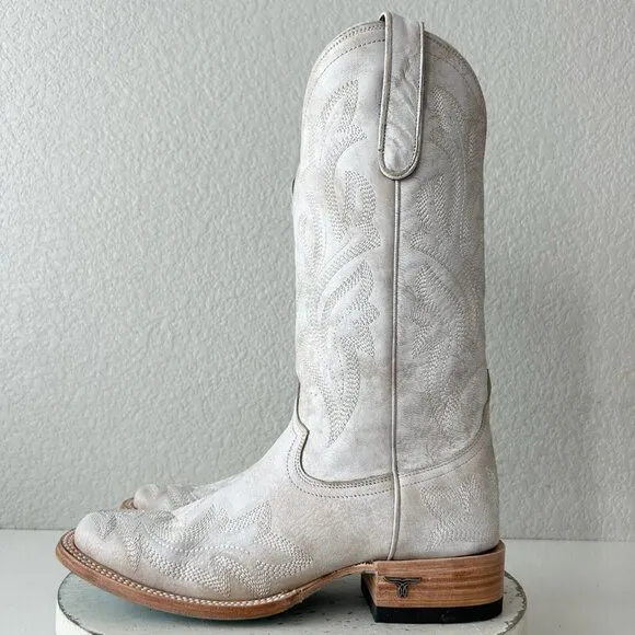 Lane Saratoga Womens Square Toe Cowboy Boots 8.5 White Leather Western Cowgirl
