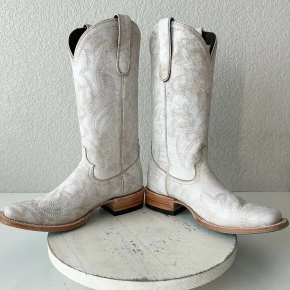 Lane Saratoga Womens Square Toe Cowboy Boots 8.5 White Leather Western Cowgirl