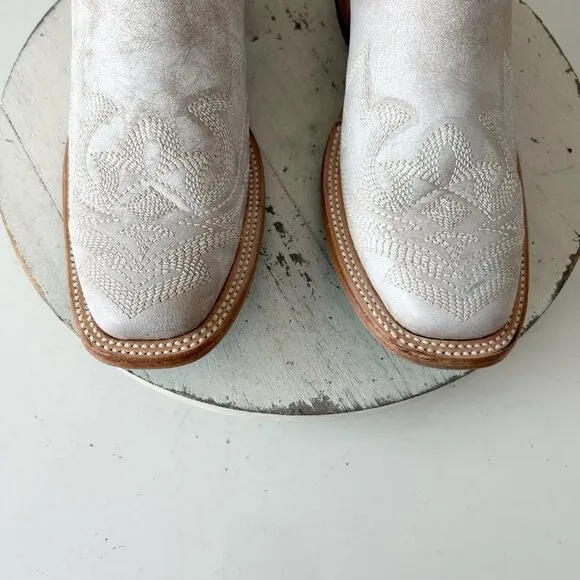 Lane Saratoga Womens Square Toe Cowboy Boots 8.5 White Leather Western Cowgirl